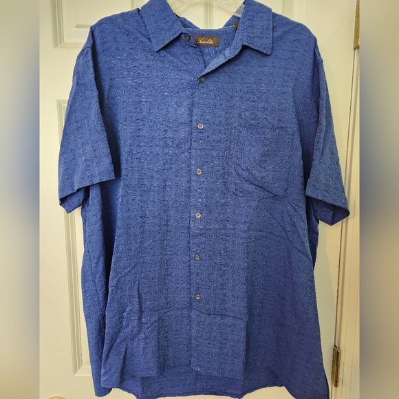 Tasso Elba Island Shirt Mens XLarge Silk Linen Blue Short Sleeve Button Up - Picture 1 of 6